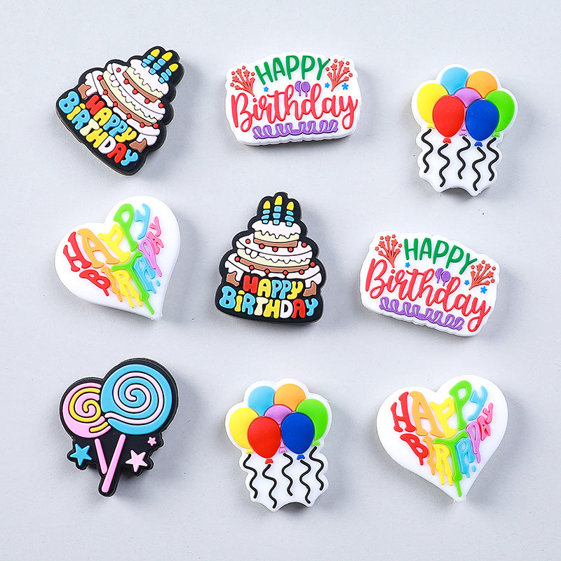 20Pcs Silicone Focal Beads Happy Birthday Party Balloon Cake Heart 3