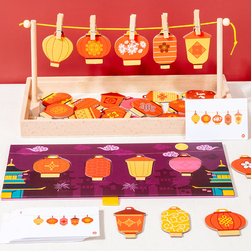 Wooden Lantern Shape Pairing Montessori Toys Educational 4