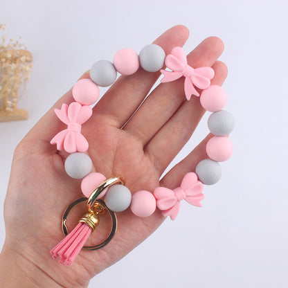 Bow Silicone Bead Wristlet Keychain 14cm Tassel Charm 3