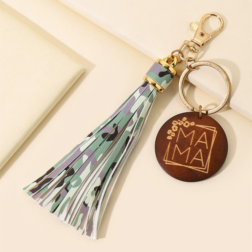 Western Wooden Mama Tassel Keychain Metal Accessory 13