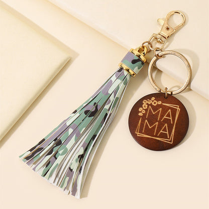 Western Wooden Mama Tassel Keychain Metal Accessory 13