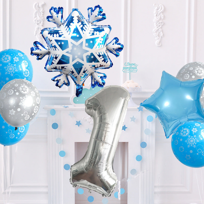 Ice Snow Theme Snowflake Foil Balloon Set Party Decoration 4