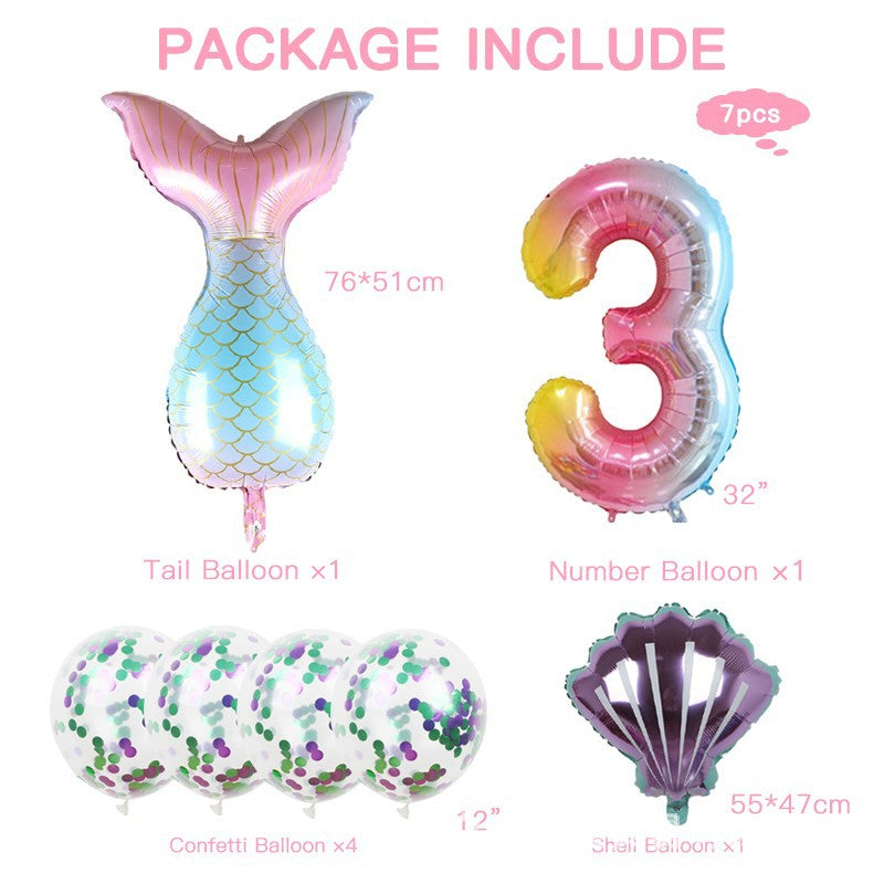 Mermaid Tail Foil Balloon Set Birthday Party Decoration 7Pcs 5