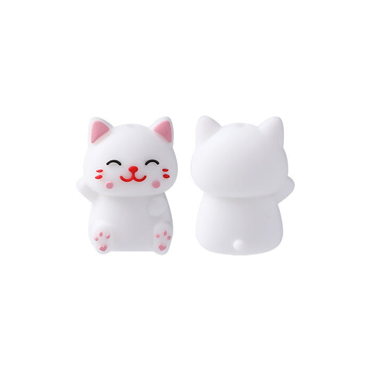 Silicone 3D Focal Beads Cat White Pink Ears Front Facing
