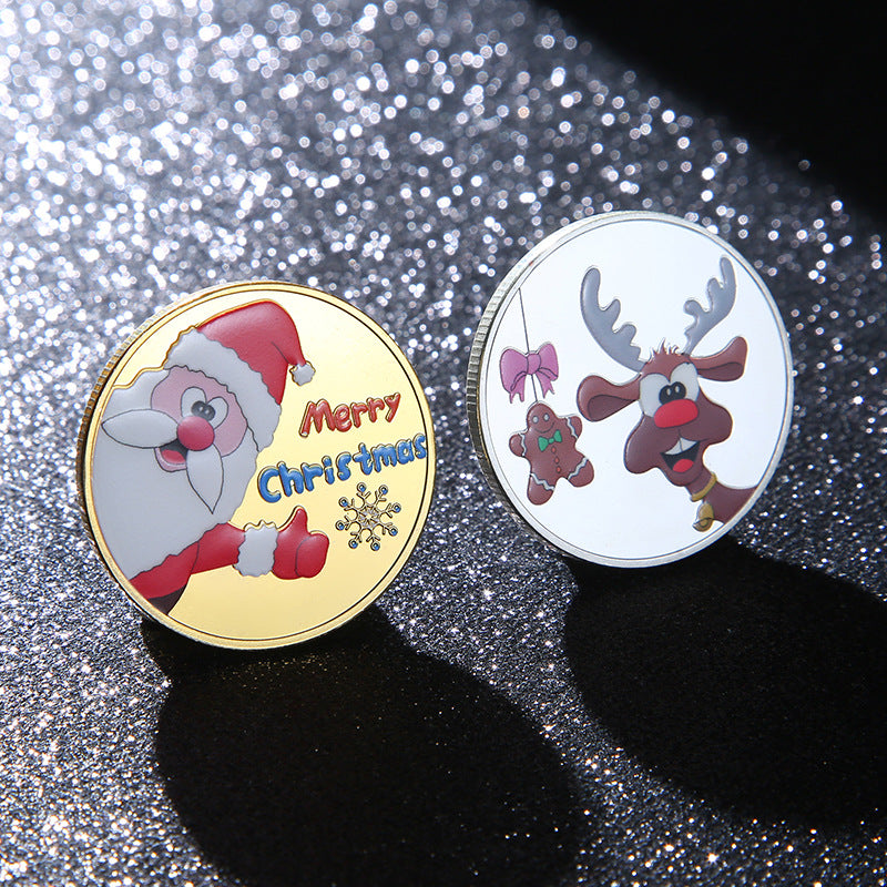 Christmas Santa Claus and Elk Novelty Coin Holiday Gift
