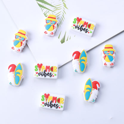 20pcs Silicone Focal Beads Summer Gnome Holding Surfboard and Waterball 2