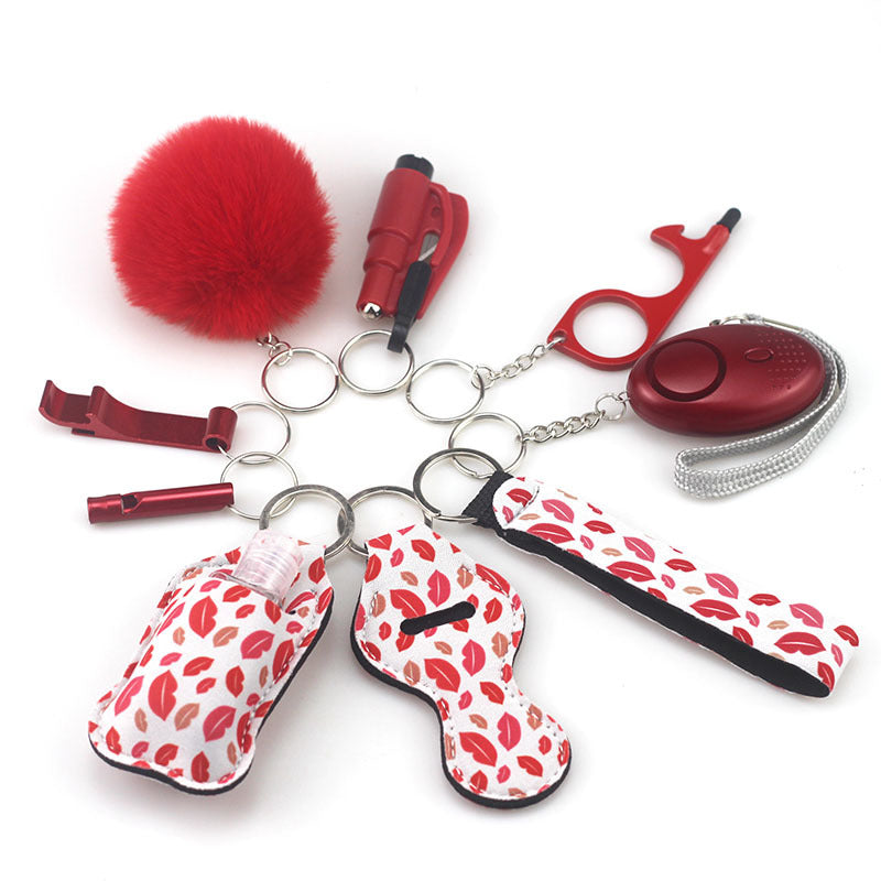Outdoor Self Defense Alarm Whistle Pompom Keychain 10 Pack 12