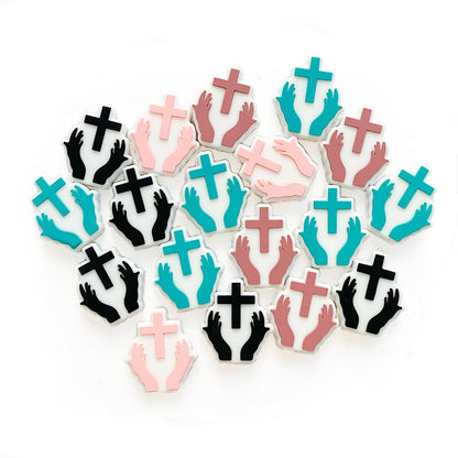20pcs Silicone Focal Beads Pacifier Chain Hands Holding Cross 2