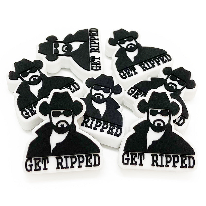 20pcs Silicone Focal Beads Man Letter Get Ripped Design