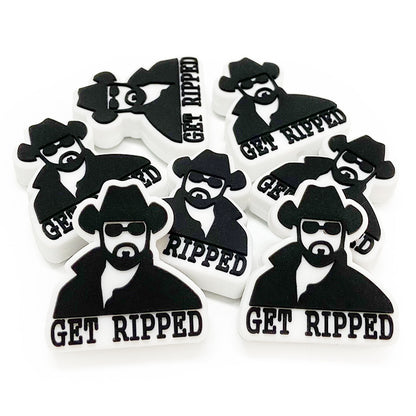 20pcs Silicone Focal Beads Man Letter Get Ripped Design