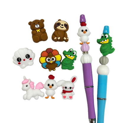 20Pcs Silicone 3D Focal Beads Cute Cartoon Animals Mixed Designs 2