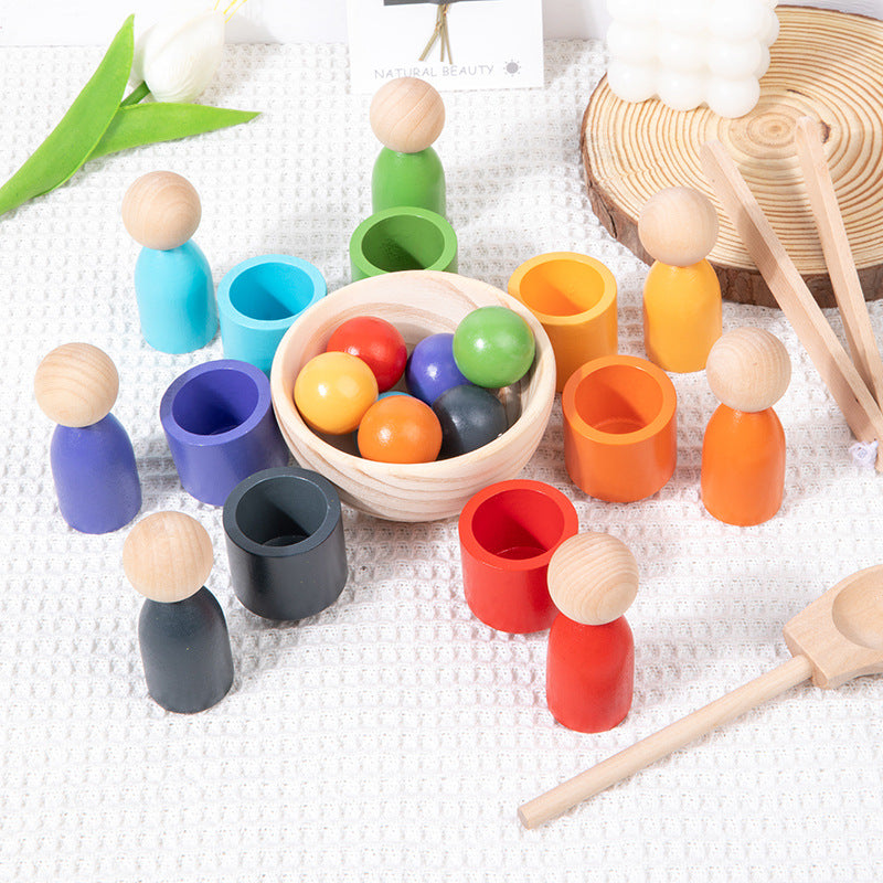 Wooden Montessori Toys 7-Color Ball Classification Cup Sorting Toy 4