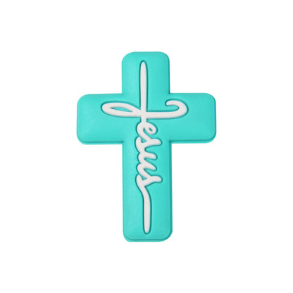 20pcs Silicone Focal Beads Jesus Cross Printed Text Design 5