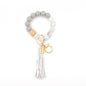 Silicone Bead Wristlet Keychain with Wooden Hexagon Bead Tassel 17