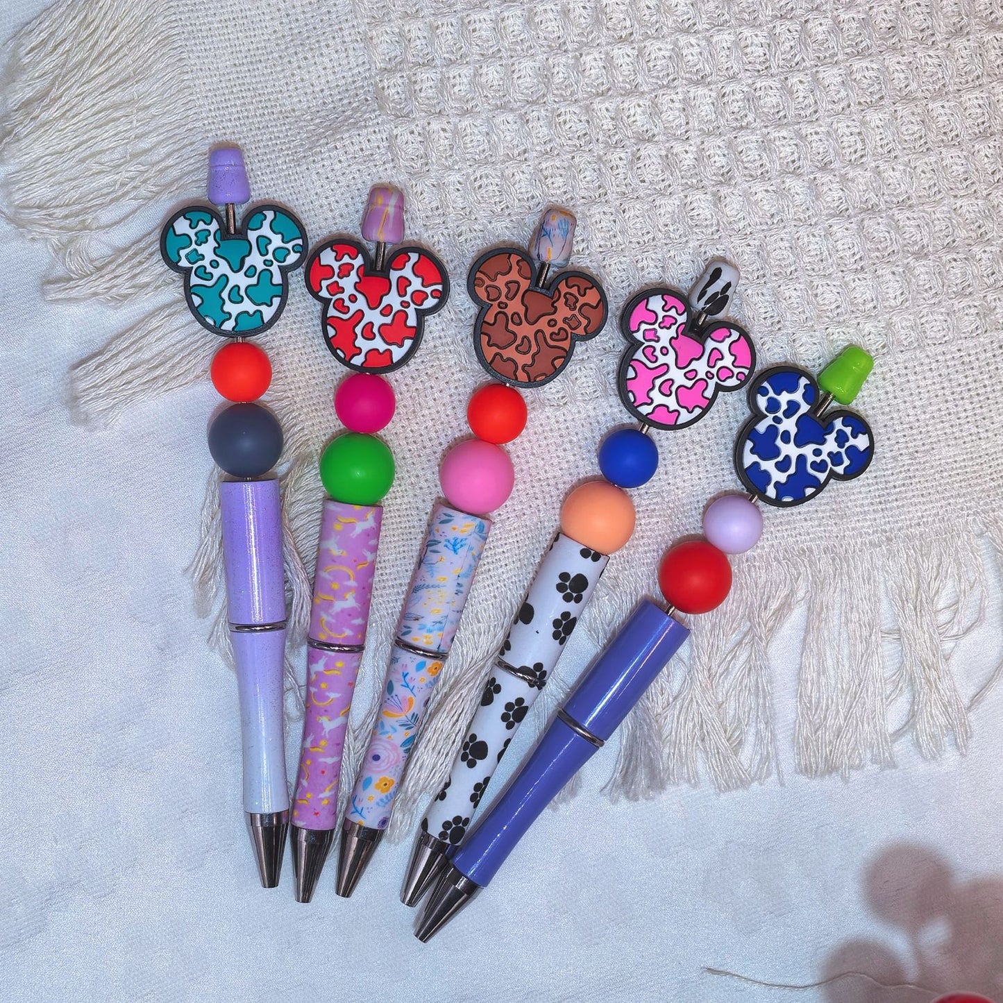 20Pcs Silicone Focal Beads Round Ear Mouse Character with Multi-Color Spots 2