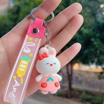 Cartoon White Rabbit Silicone Bead Wristlet Keychain with Strap 11