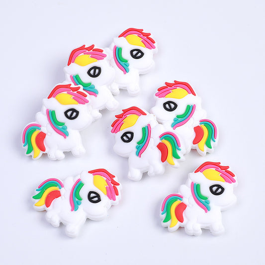 20pcs Silicone Focal Beads Rainbow Pony With Layered Mane and Tail