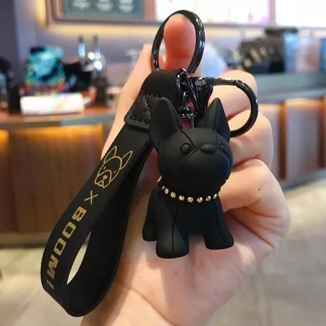 Bulldog Resin Keychain with PU Leather Strap Charm for Women 4
