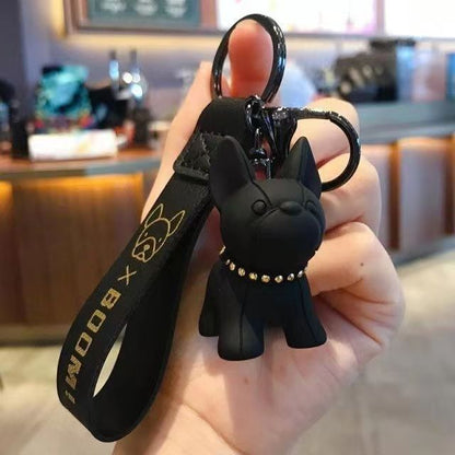 Bulldog Resin Keychain with PU Leather Strap Charm for Women 4