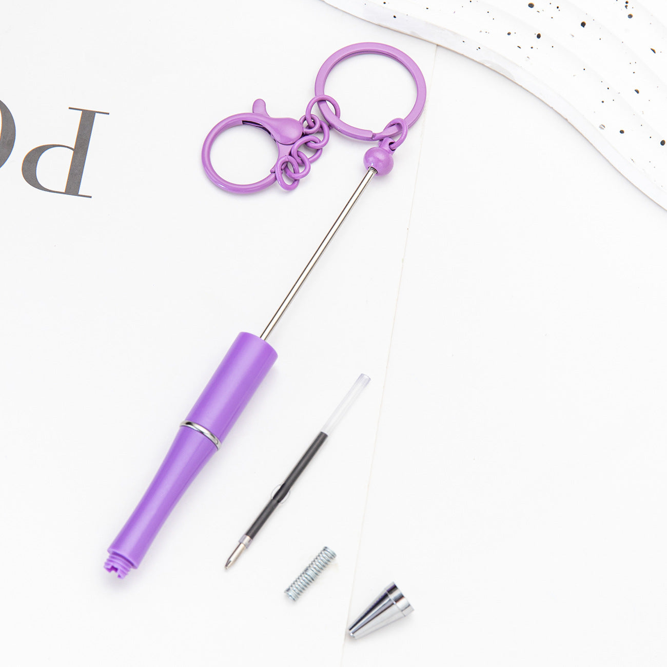 DIY Portable Keychain Beadable Ballpoint Pen Metal Plastic 21.5cm 4