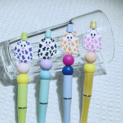 20Pcs Silicone Focal Beads Halloween Colored Cow Front Facing 2