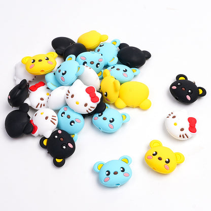 20Pcs Silicone Focal Beads Blue Bear Yellow Bear Black Bear Face Design 2