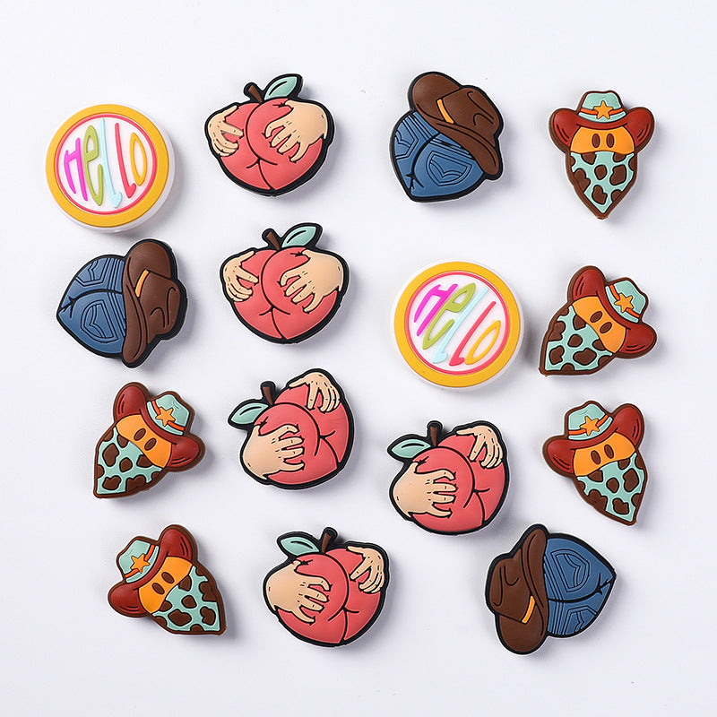 20Pcs Silicone Focal Beads Retro Style Denim Jeans Hats and Peach Design 3