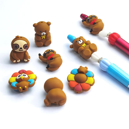 20Pcs Silicone 3D Focal Beads Cartoon Animal Teddy Bear Sloth Turkey 3