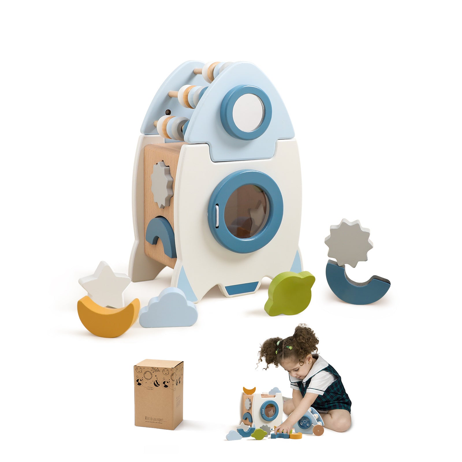 Wooden Rocket Building Blocks Educational Toy