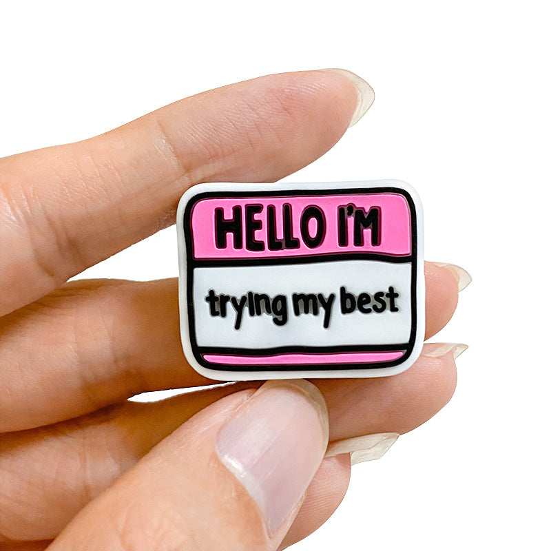 20Pcs Silicone Focal Beads Hello Im Trying My Best Printed Text 5
