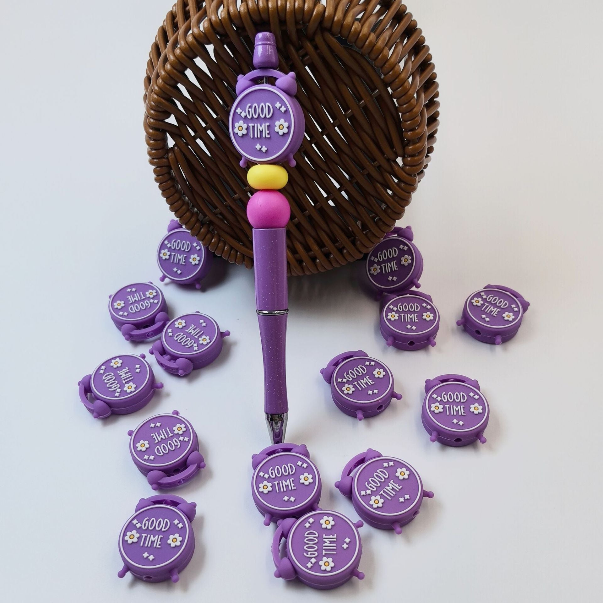 20Pcs Silicone 3D Focal Beads Good Time Alarm Front Facing 2