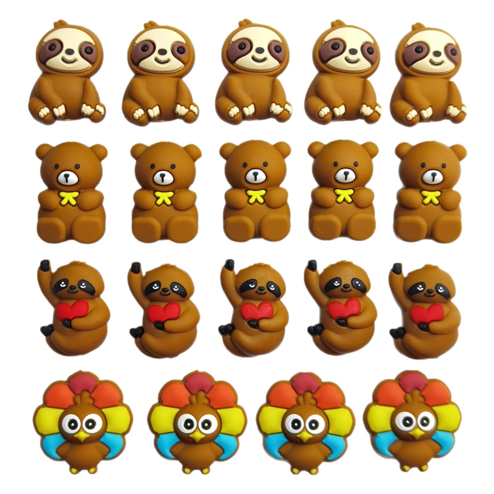 20Pcs Silicone 3D Focal Beads Cartoon Animal Teddy Bear Sloth Turkey 2