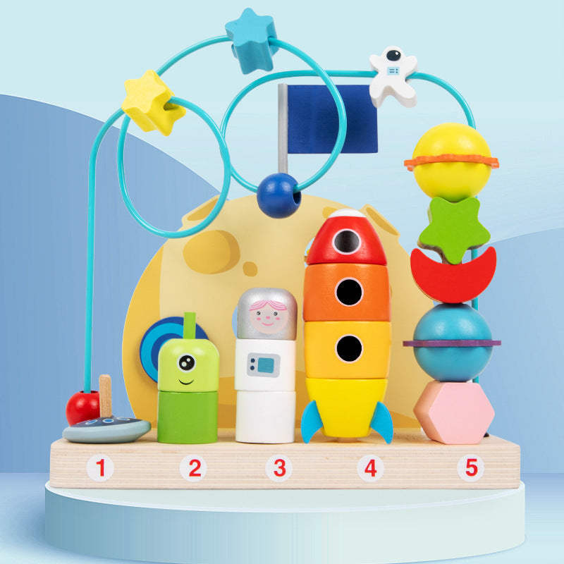 Space Theme Wooden Bead Maze Educational Toy for Kids 3