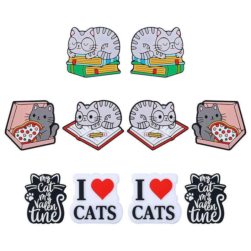 Silicone Focal Beads Cat Theme I Love Cats Text Design 2