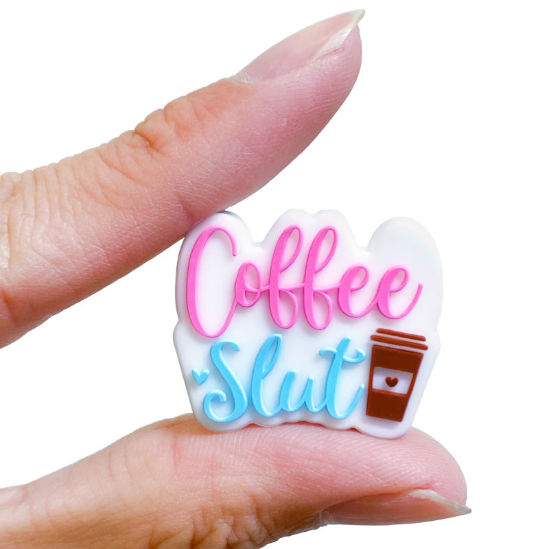 20Pcs Silicone Focal Beads Coffee Cup with Script Text 5