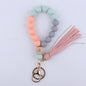 Beech Wood with Eyes Octagonal Tassels Silicone Bead Wristlet Keychain 14