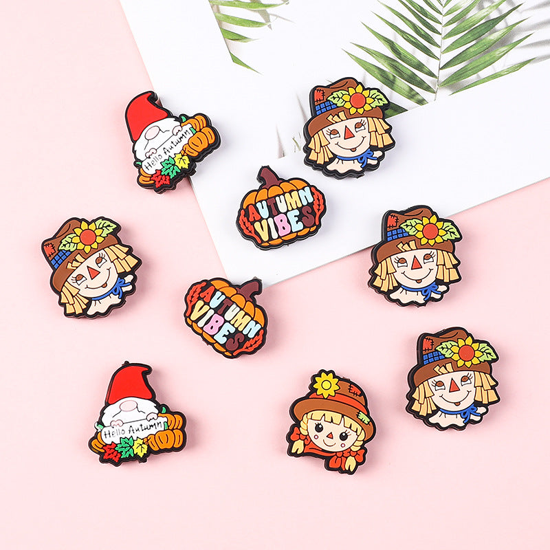 20Pcs Silicone Focal Beads Scarecrow Autumn Pumpkin With Printed Text 4