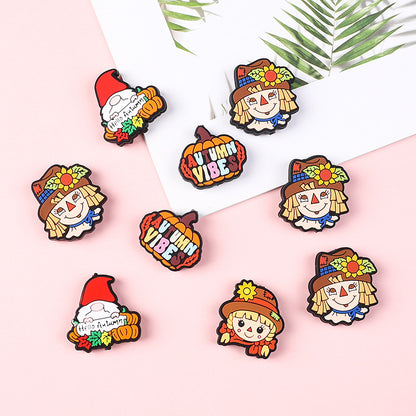 20Pcs Silicone Focal Beads Scarecrow Autumn Pumpkin With Printed Text 4