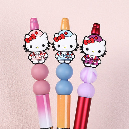 20pcs Silicone Focal Beads White Cat Nurse Outfit With Red Bow 3