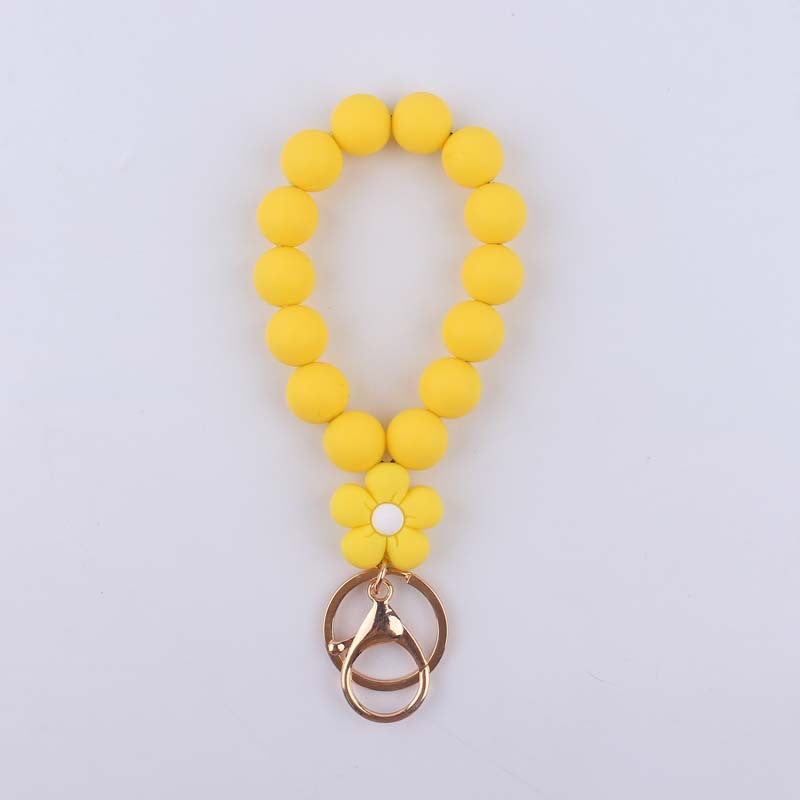 Flower Silicone Bead Wristlet Keychain with Daisy Charm 14