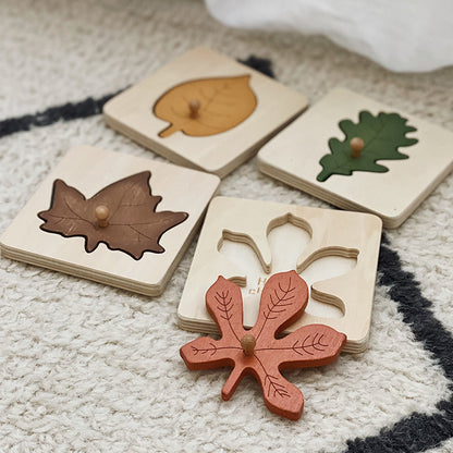 Wooden Leaf Shape Sorter Montessori Toys Educational Set of 4 2