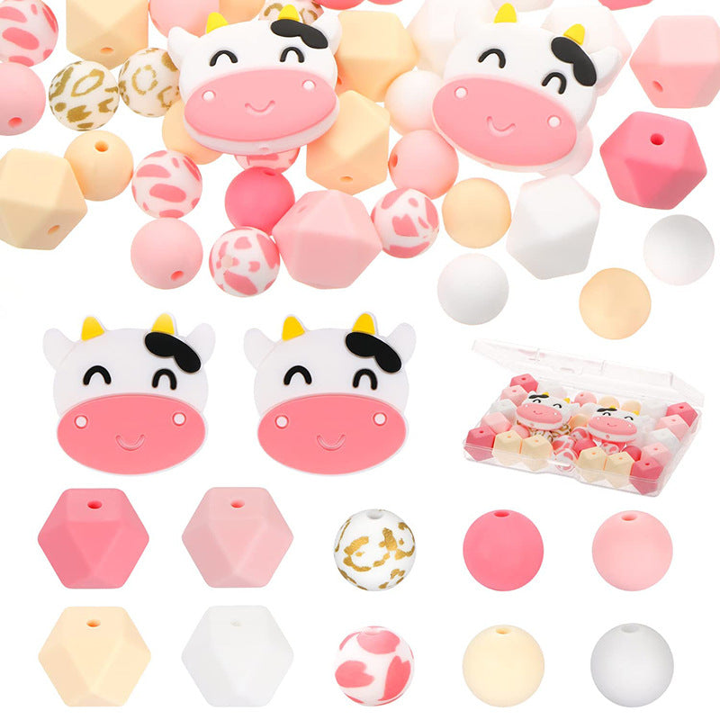 20pcs Silicone Focal Beads Cow Face Smiling Expression Bulk Pack 3