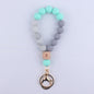 Octagonal Silicone Bead Wristlet Keychain with Wooden Accent 16