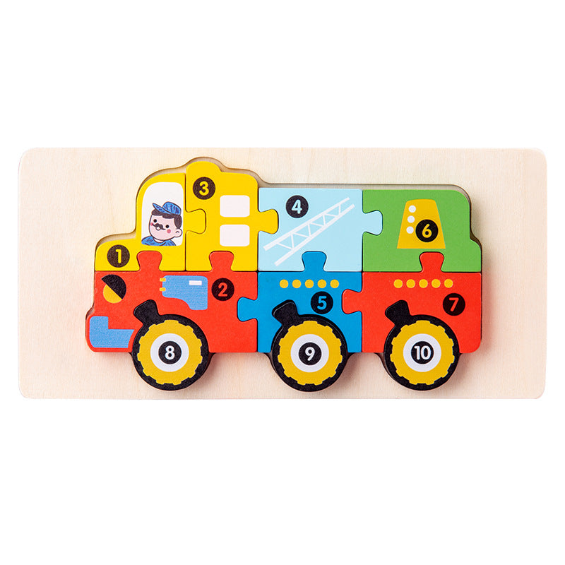 Wooden Building Blocks Animal Traffic Shapes Matching 3D Puzzle Toy 14