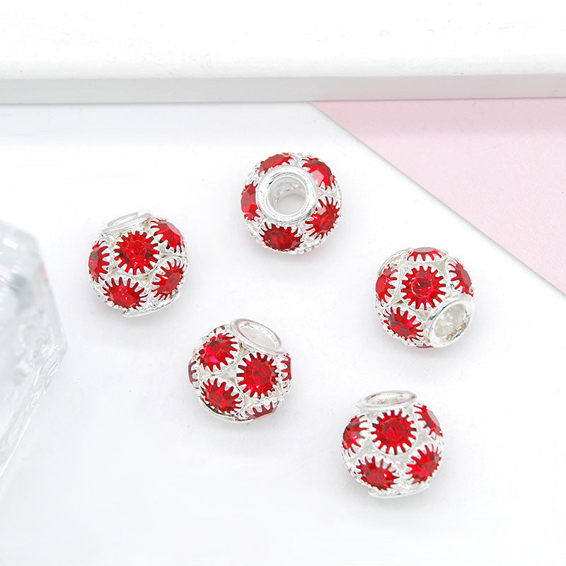 50pcs 8mm Metal Hollow Rhinestone Spacer Beads Silver and Gold 13