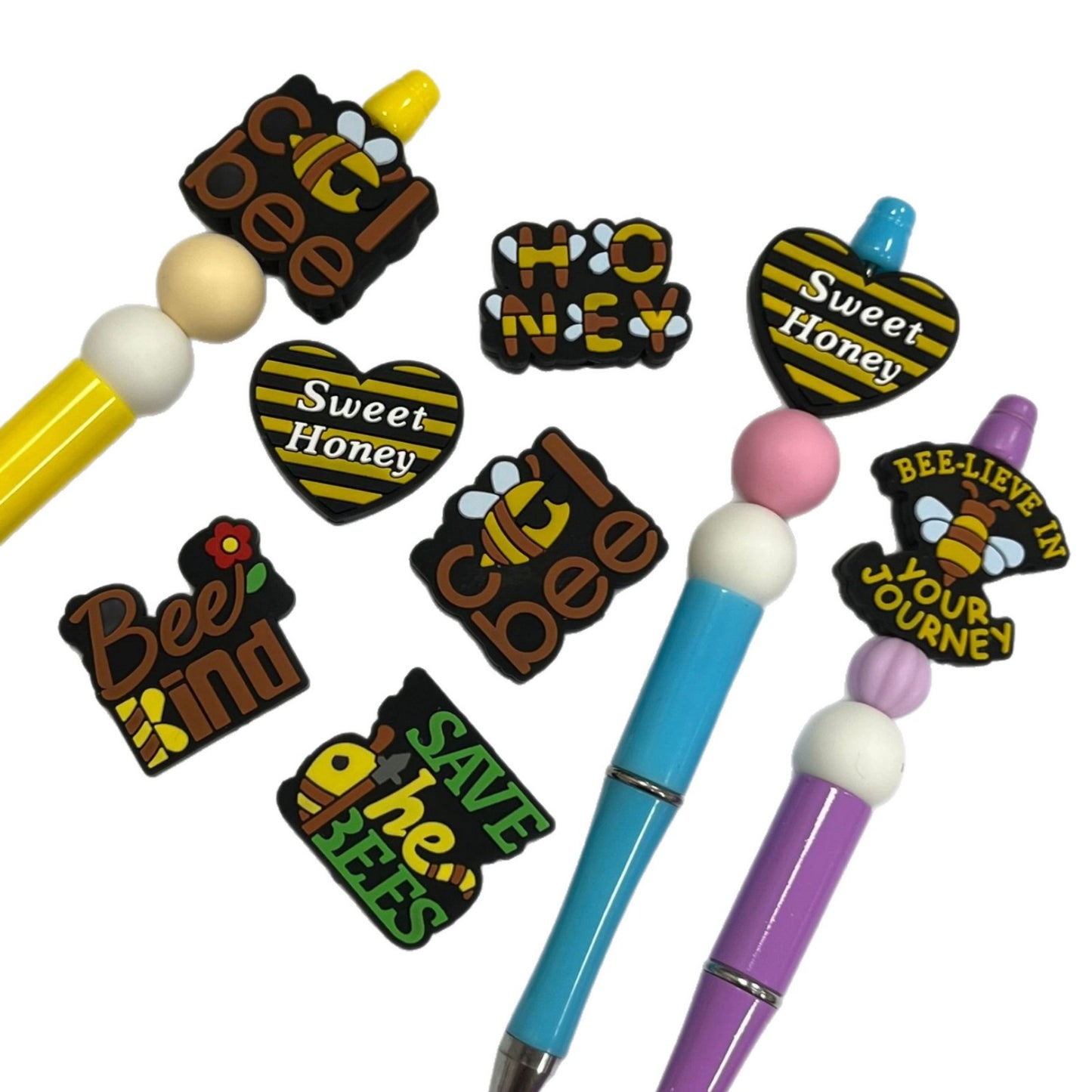 20pcs Silicone Focal Beads Glow In The Dark Animal Bee With Printed Text 5