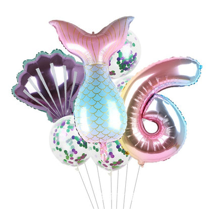Mermaid Tail Foil Balloon Set Birthday Party Decoration 7Pcs 8