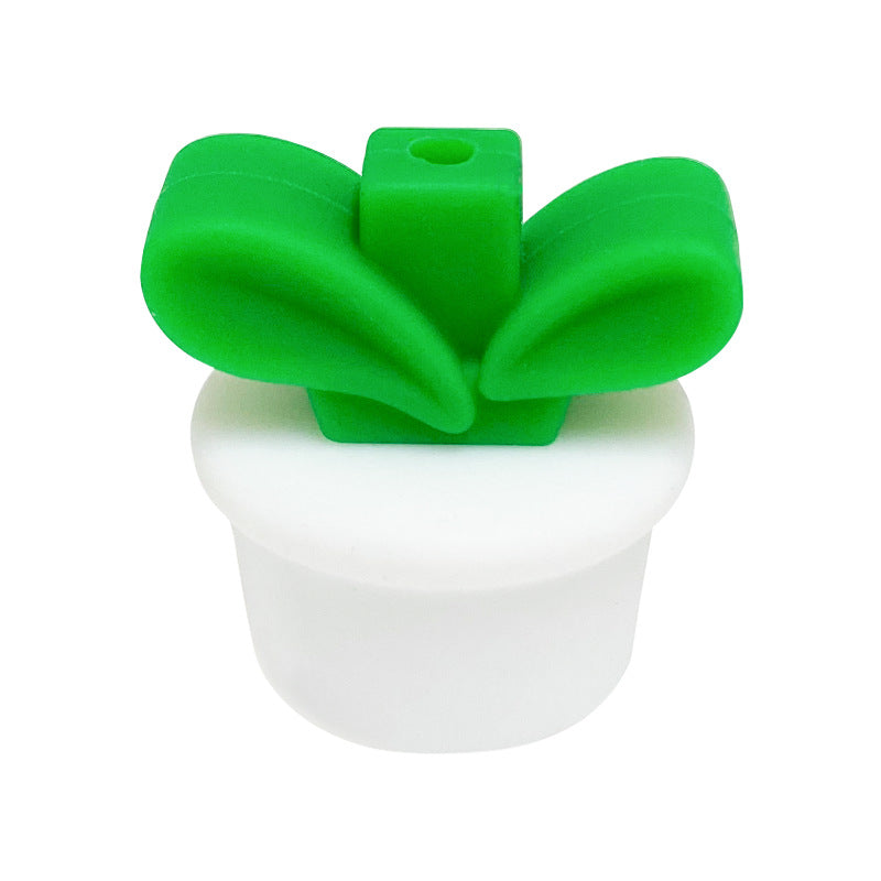 20Pcs Silicone 3D Focal Beads Flowerpot Grass With Leaf Detail 14