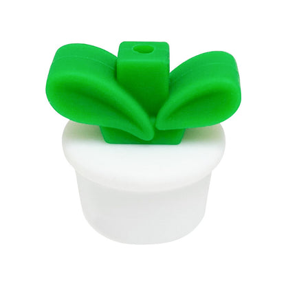 20Pcs Silicone 3D Focal Beads Flowerpot Grass With Leaf Detail 14