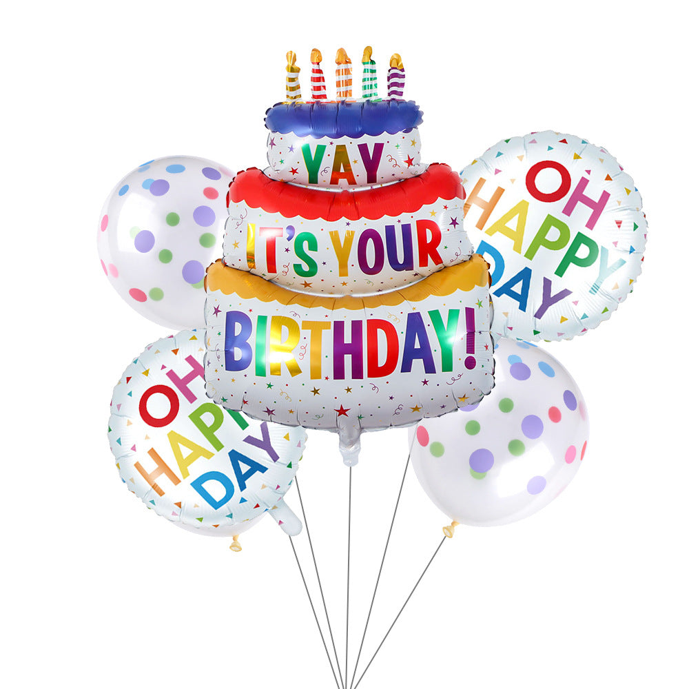 Color Wave Dot Cake Foil Balloon Set Children Birthday Party Decoration 5pcs 3